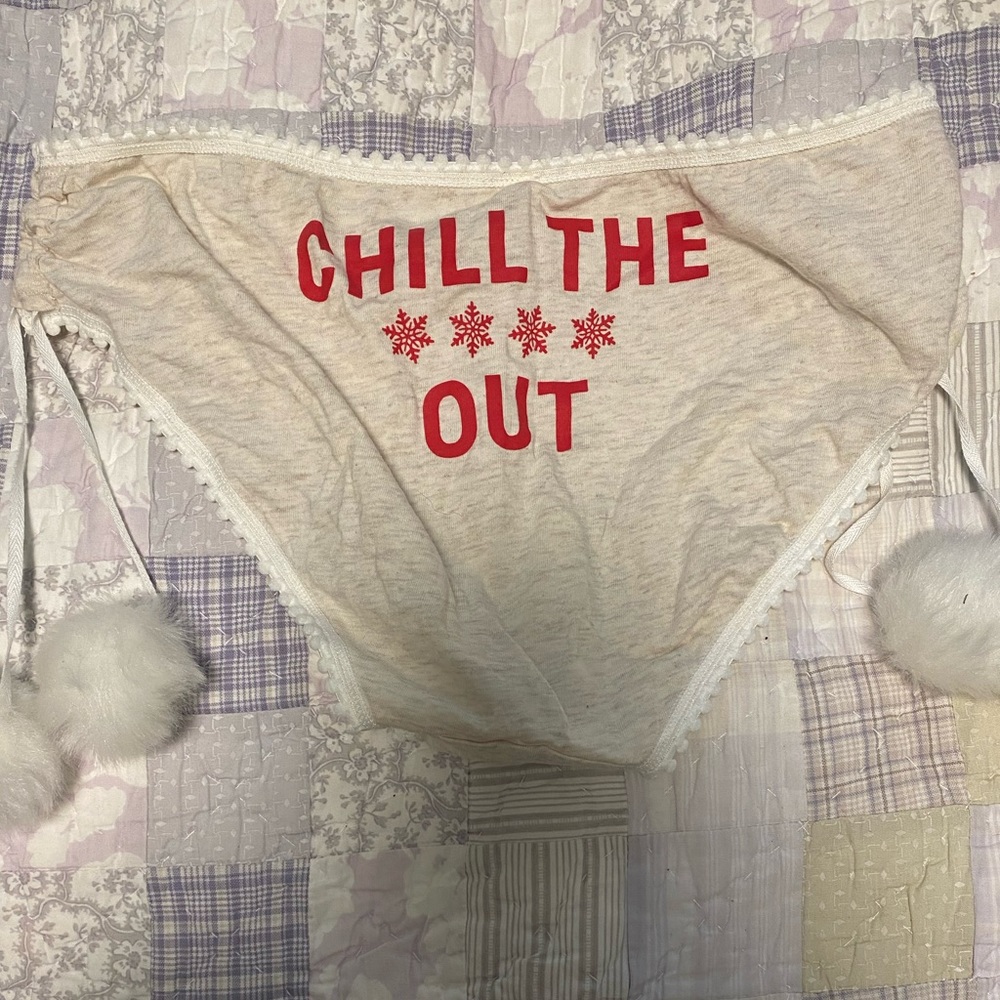 PINK Victoria’s Secret Bikini Style Panties With White Pom Ties. Size Medium NWT
